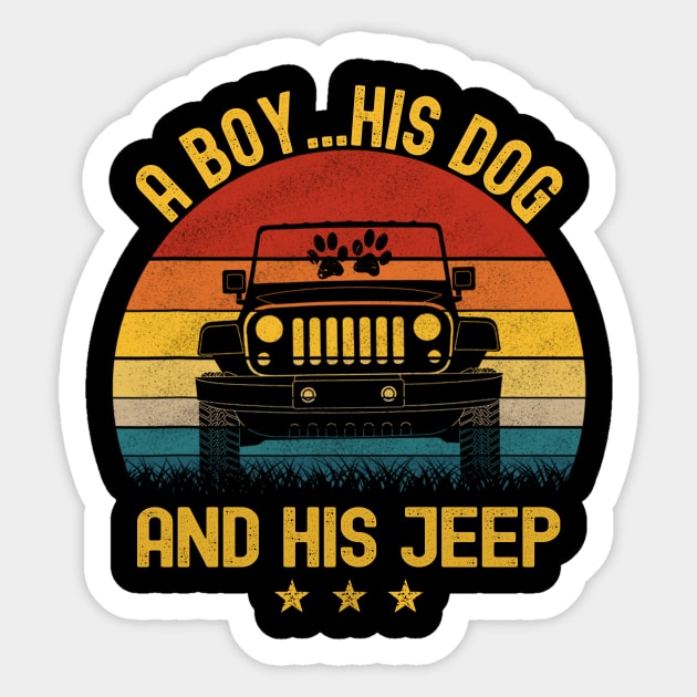 A Boy His Dog And His Jeep Vintage Jeep Jeeps Lover Sticker by Jane Sky